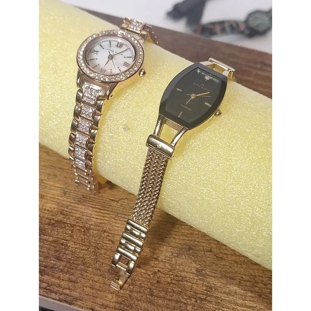 Vintage Anne Klein Ladies Quartz Watch Lot Diamond Accent Gold Tone